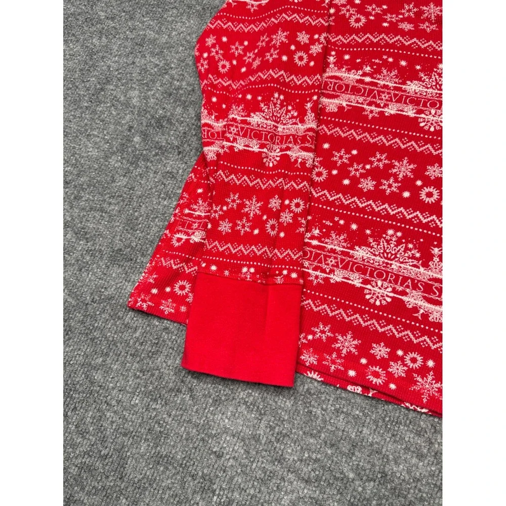 Victoria's Secret Red Snowflake Thermal Henley Top‎ Womens Large Holiday